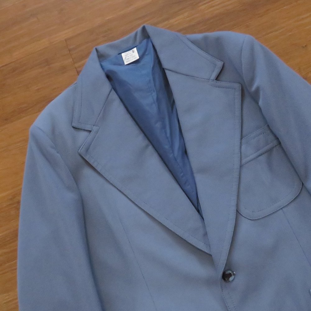 Mens 1970s Blue Polyester Blazer Size 44 Vintage Disco Era